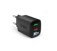 SBS LCD GaN PD30W USB-C USB-A Czarny