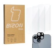 Bizon 3x szkło + szybka na aparat Clear 2 Pack do iPhone 15 Plus