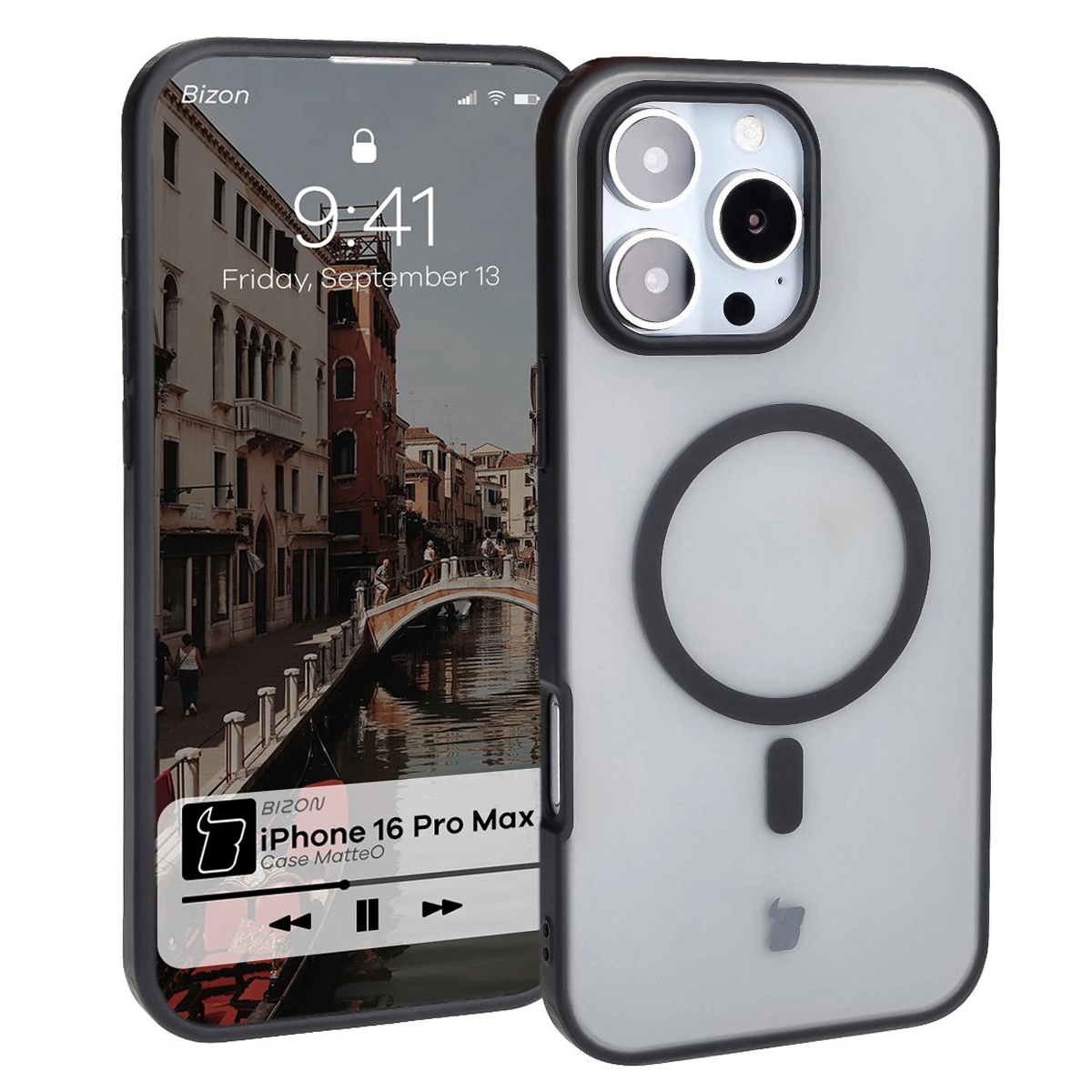Bizon MatteO z MagSafe do iPhone 16 Pro Max Półprzezroczyste z czarną ramką