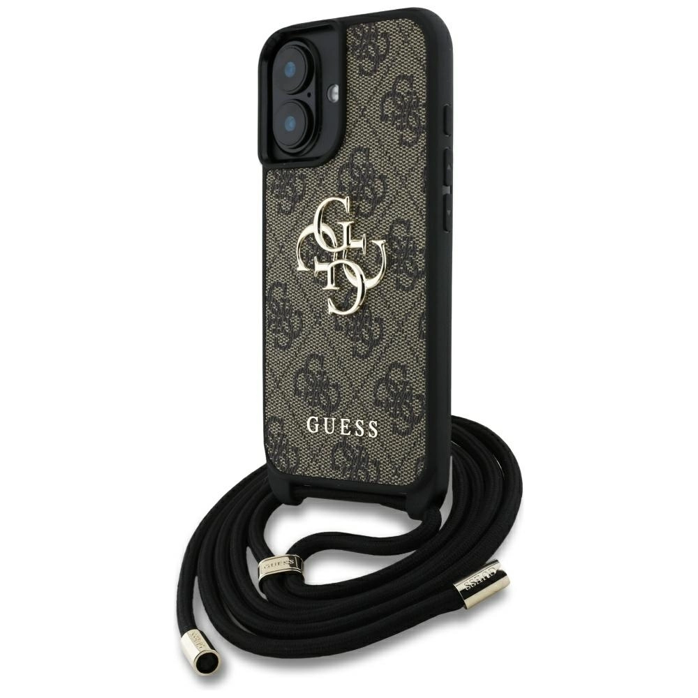 Guess 4G Big Logo Cord Stap Crossbody do iPhone 16 Plus Brązowy