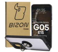 Bizon z uchwytem na palec Hybrid Ring do Motorola Moto G05/E15 przydymione z Czarną ramką
