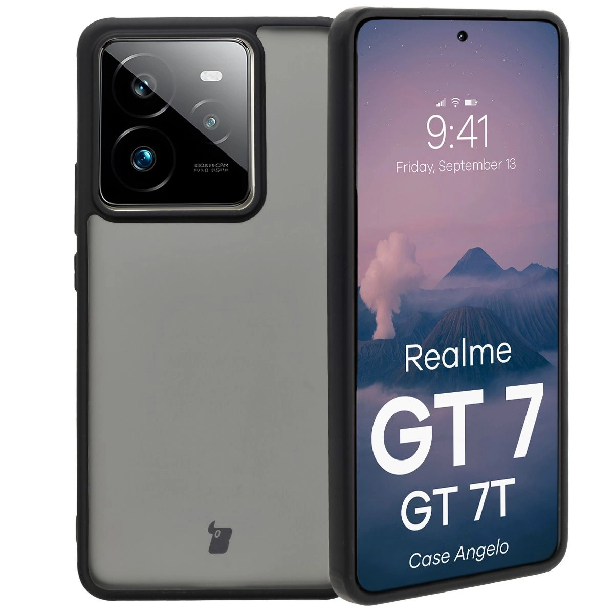 Bizon Angelo do Realme GT 7 / Realme GT 7T Przydymione z czarną ramką
