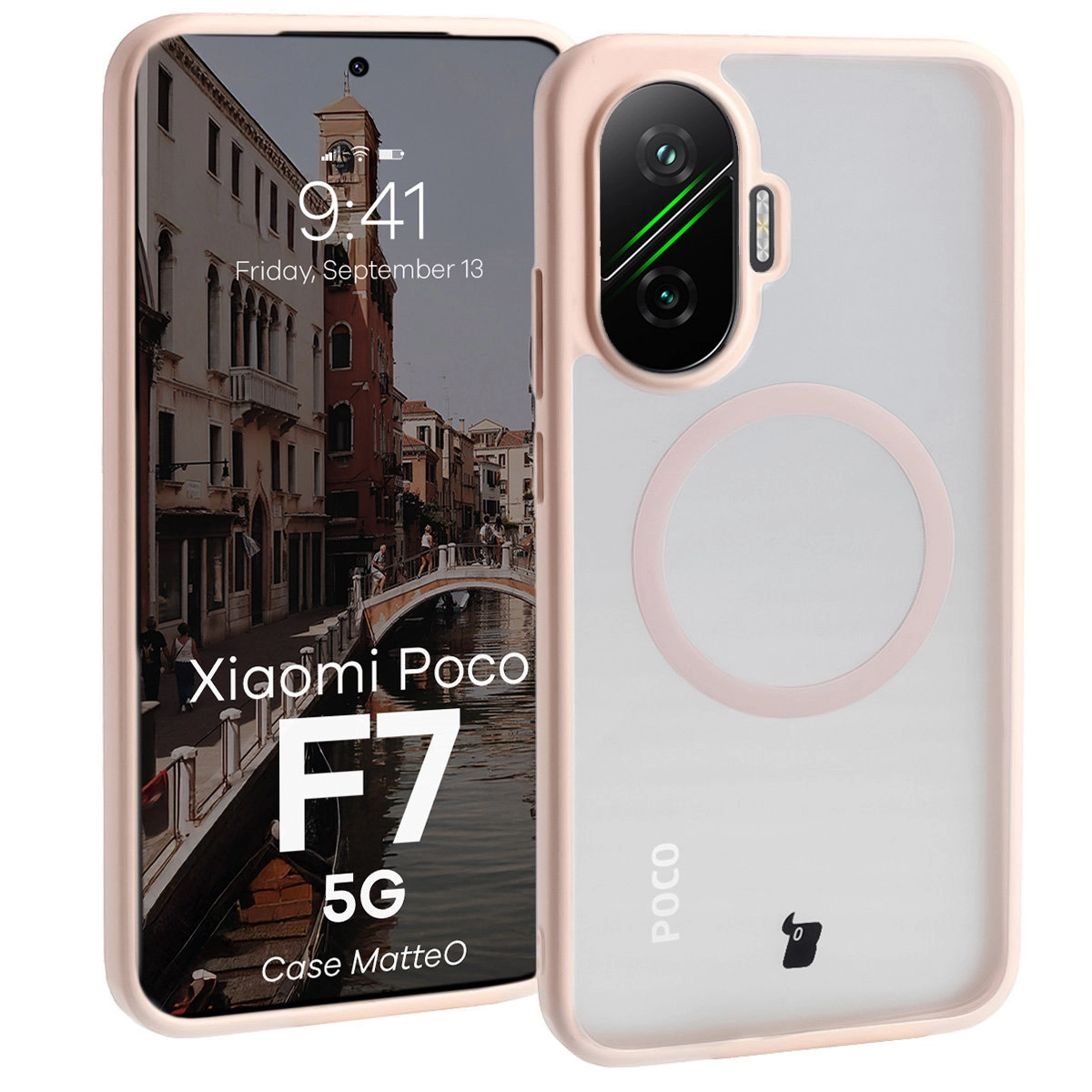 Bizon MatteO z MagSafe do Xiaomi POCO F7 Półprzezroczyste z różową ramką