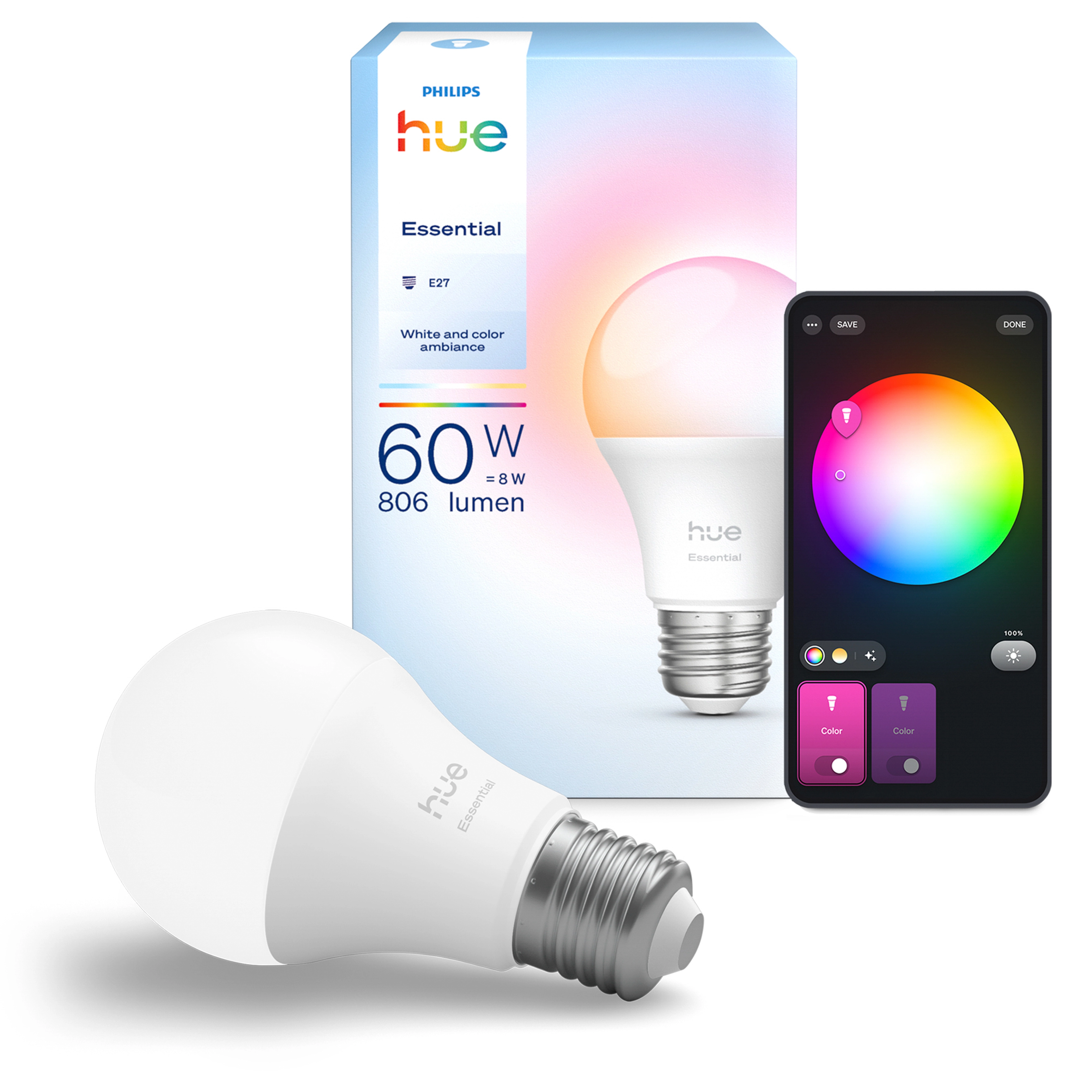 Philips Hue Essential White and Colour Ambiance 806 A60 E27