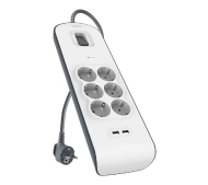 Belkin BSV604VF2M-V2 6 gniazd 2x USB-A, 2m Biało-czarny