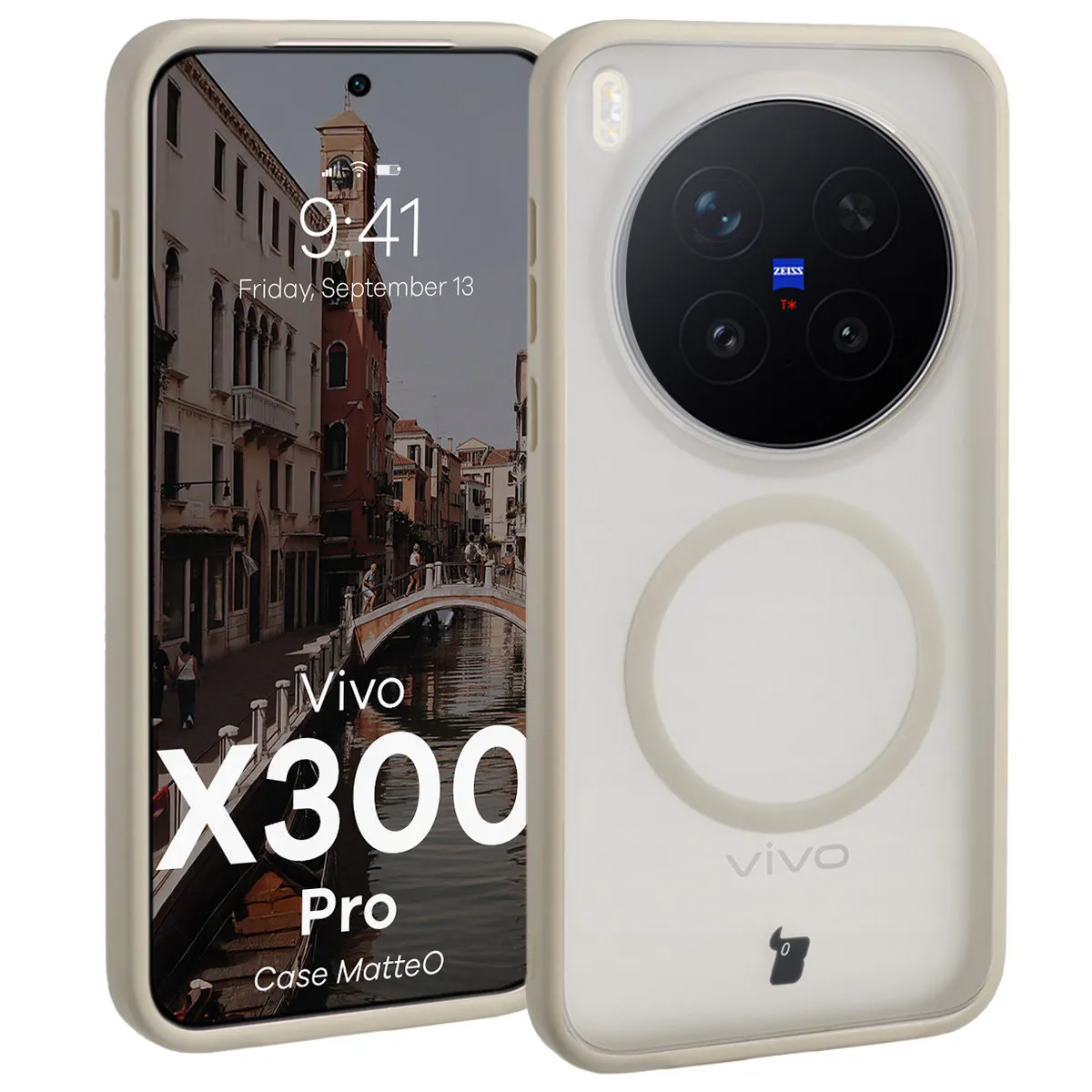 Bizon MatteO do Vivo X300 Pro Półprzezroczyste z beżową ramką