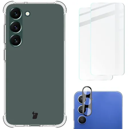Bizon elastyczne etui + 2x szkło hartowane + szkło na aparat Clear Pack do Galaxy S23 Plus