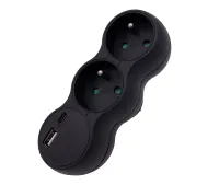 Düwi Rozgałęźnik 2 x 2P+Z USB A + C 2.4A BOOM czarny