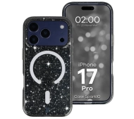 Bizon Case SparklO do iPhone 17 Pro / 18 Pro Przezroczysto-Czarne z Brokatem