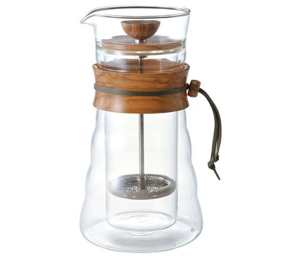 zaparzacz Hario Cafe Press Double Glass - Olive Wood 0,4 l