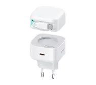 USAMS CC202TC02 1xUSB-C ze zwijanym kablem Lighning PD+QC 35W Biały