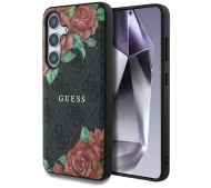 Guess Leather 4G Flowers Print Metal Classic Logo MagSafe Galaxy S25 Czarny