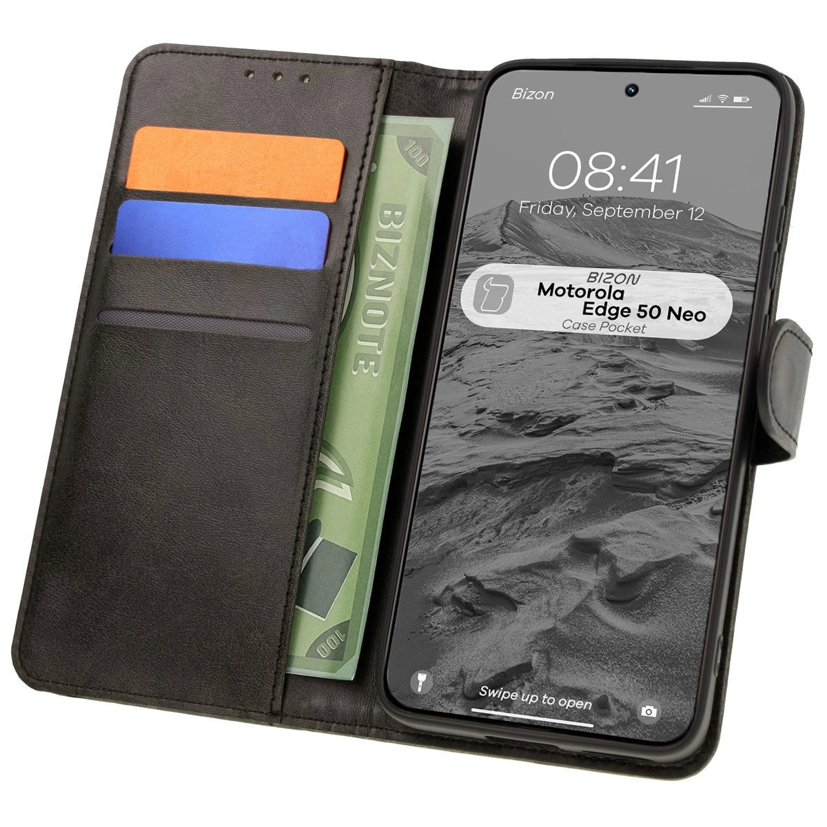 Bizon z klapką Pocket do Motorola Edge 50 Neo/60 Neo Czarny