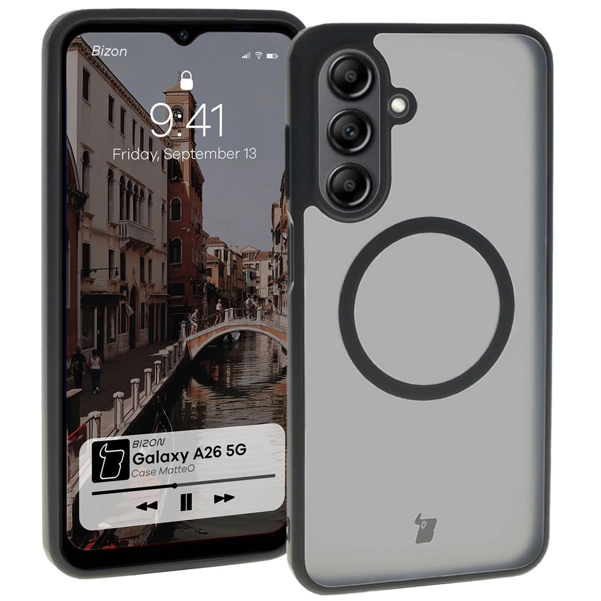 Bizon MatteO z MagSafe do Galaxy A26 5G Półprzezroczyste z czarną ramką