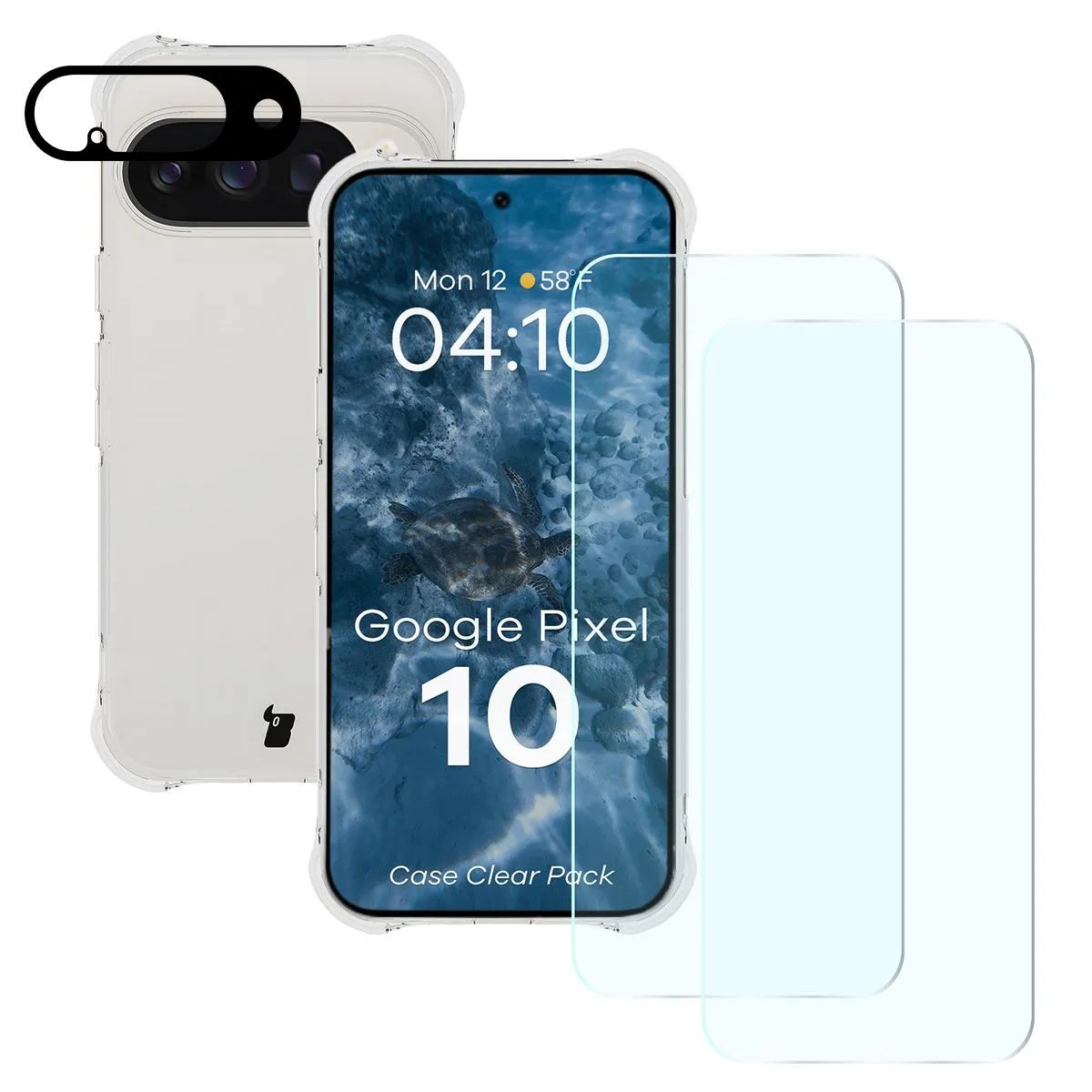 Bizon elastyczne etui + 2x szkło hartowane + szkło na aparat Clear Pack do Google Pixel 10