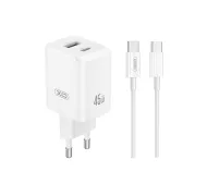 XO CE36 USB-A USB-C 45W Biały + Kabel USB-C do USB-C