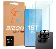 Bizon Szkło + szybka na aparat Glass Clear Pack do Xiaomi 15T Pro 3 sztuki
