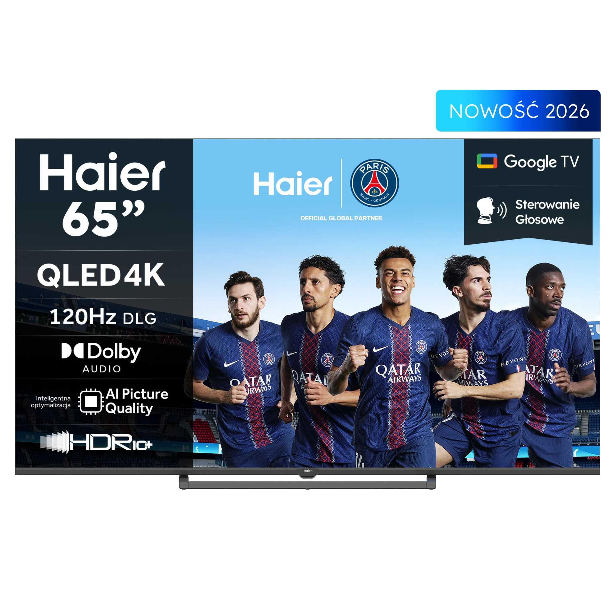 Haier H65S80GUX 65" QLED 4K Google TV Funkcje AI Dolby Vision Dolby Audio HDMI 2.1 DVB-T2