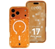 Bizon Case SparklO do iPhone 17 Pro Max / 18 Pro Max Przezroczysto-Pomarańczowy Z Brokatem