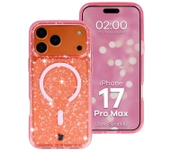 Bizon Case SparklO do iPhone 17 Pro Max Przezroczysto-Różowe Z Brokatem