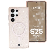 Bizon Case SparklO do Galaxy S25 Ultra Przezroczysto-Jasnopomarańczowe Z Brokatem