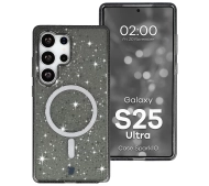Bizon Case SparklO do Galaxy S25 Ultra Przeźroczysto-czarny z Brokatem