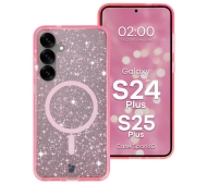 Bizon Case SparklO do Galaxy S25 Plus / S24 Plus Przezroczysto-Różowe Z Brokatem