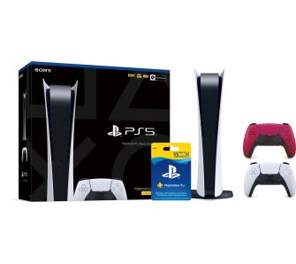konsola PS5 Digital Sony PlayStation 5 Digital (PS5) + PlayStation Plus 12 m-ce + dodatkowy pad (czerwony)