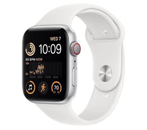 Smartwatch Apple Watch SE 2gen GPS + Cellular 44mm koperta z aluminium (srebrny) + pasek sportowy (biały)