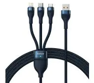Baseus Flash Series 3w1 USB-C + micro USB + Lightning 100W 1,2m Niebieski