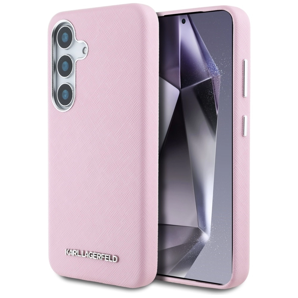 Karl Lagerfeld Saffiano Full Wrapped Elongated Metal Logo MagSafe do Galaxy S25 Różowy