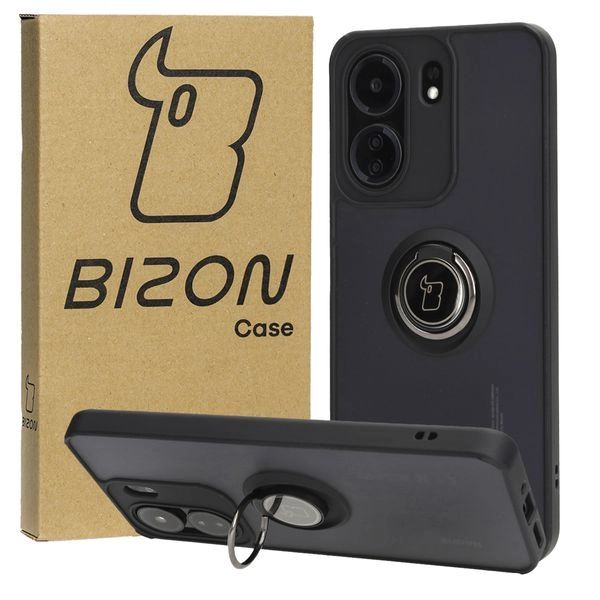 Bizon z uchwytem na palec Hybrid Ring do Xiaomi Redmi 13C / Xiaomi Poco C65 Przydymione z czarną ramką