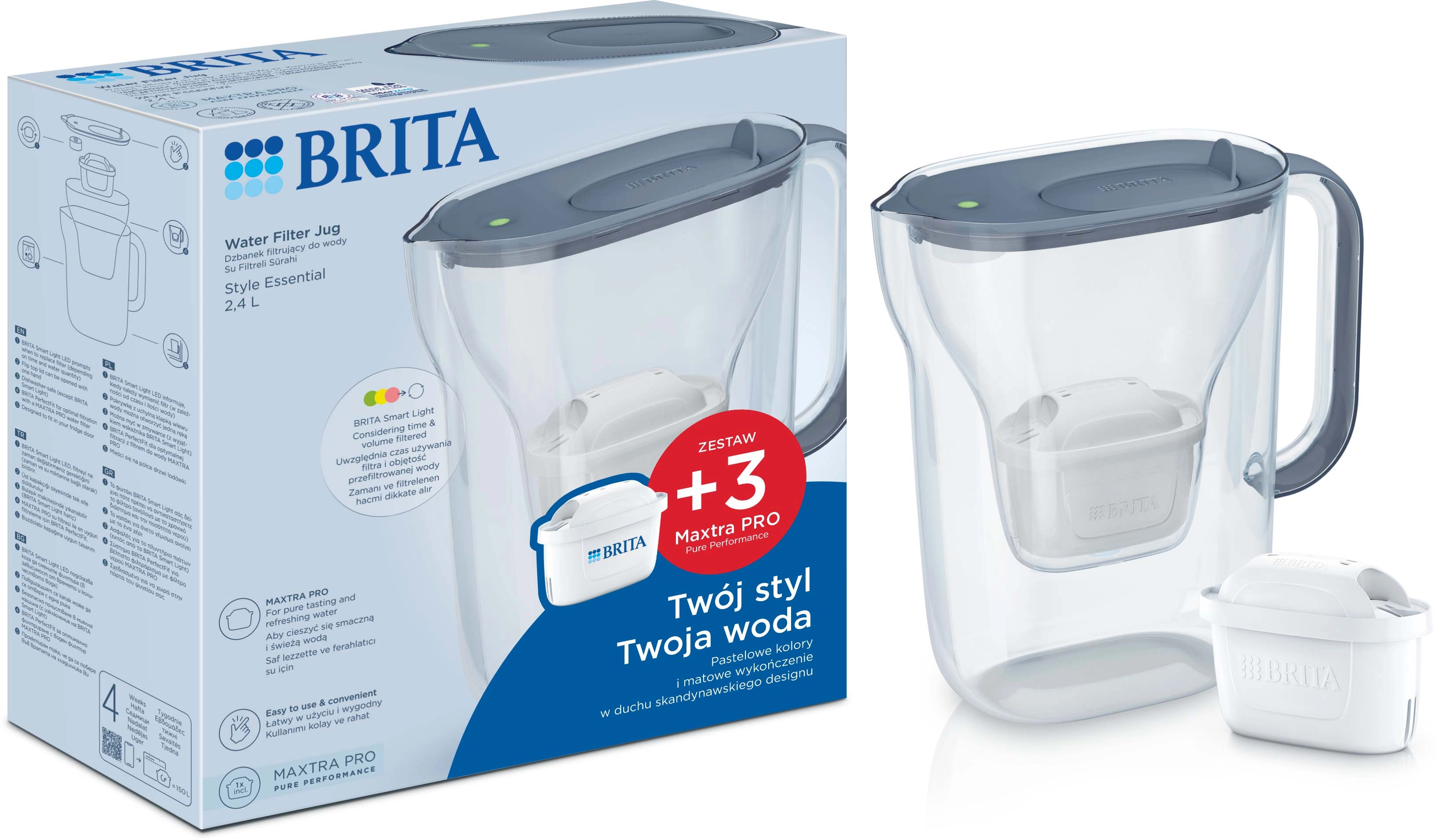 Brita Style Essential 2,4l 3 wkłady Szary