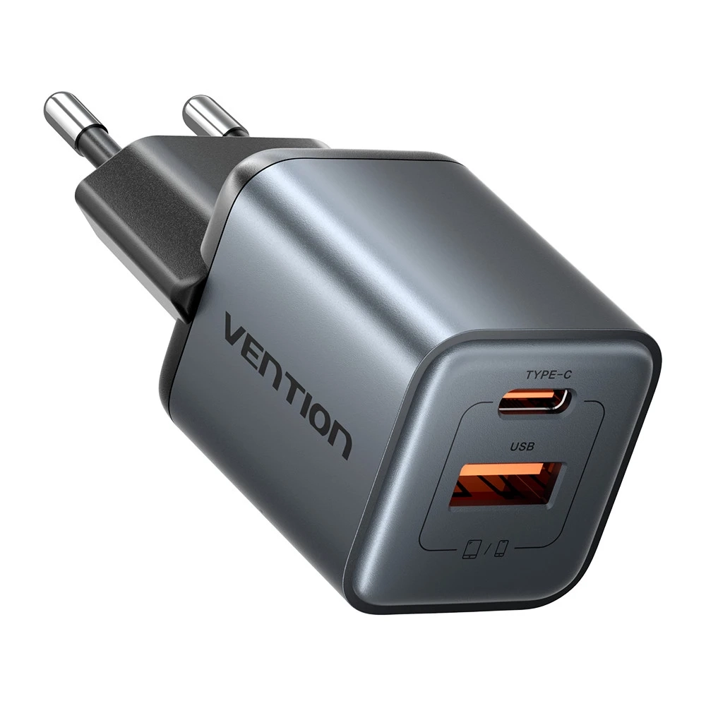 Vention 1x USB-A 1x USB-C GaN 30W Szary