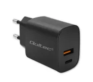 Qoltec 52377 Power Pro GaN USB-A USB-C 30W Czarny