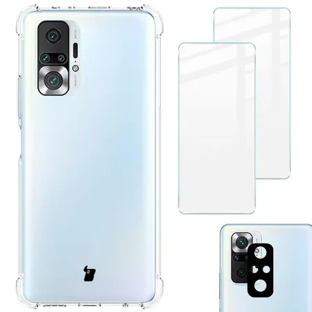 Bizon elastyczne etui + 2x szkło hartowane + szkło na aparat Clear Pack do Xiaomi Redmi Note 10 Pro