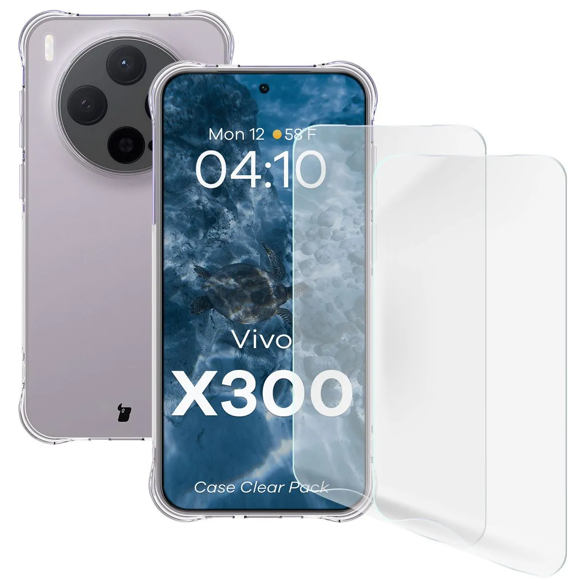 Bizon elastyczne etui + 2x folia ochronna Clear Pack do Vivo X300