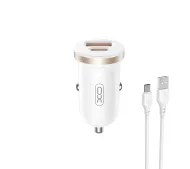 XO CC56 USB-A USB-C 30W Biały + Kabel USB-A do USB-C