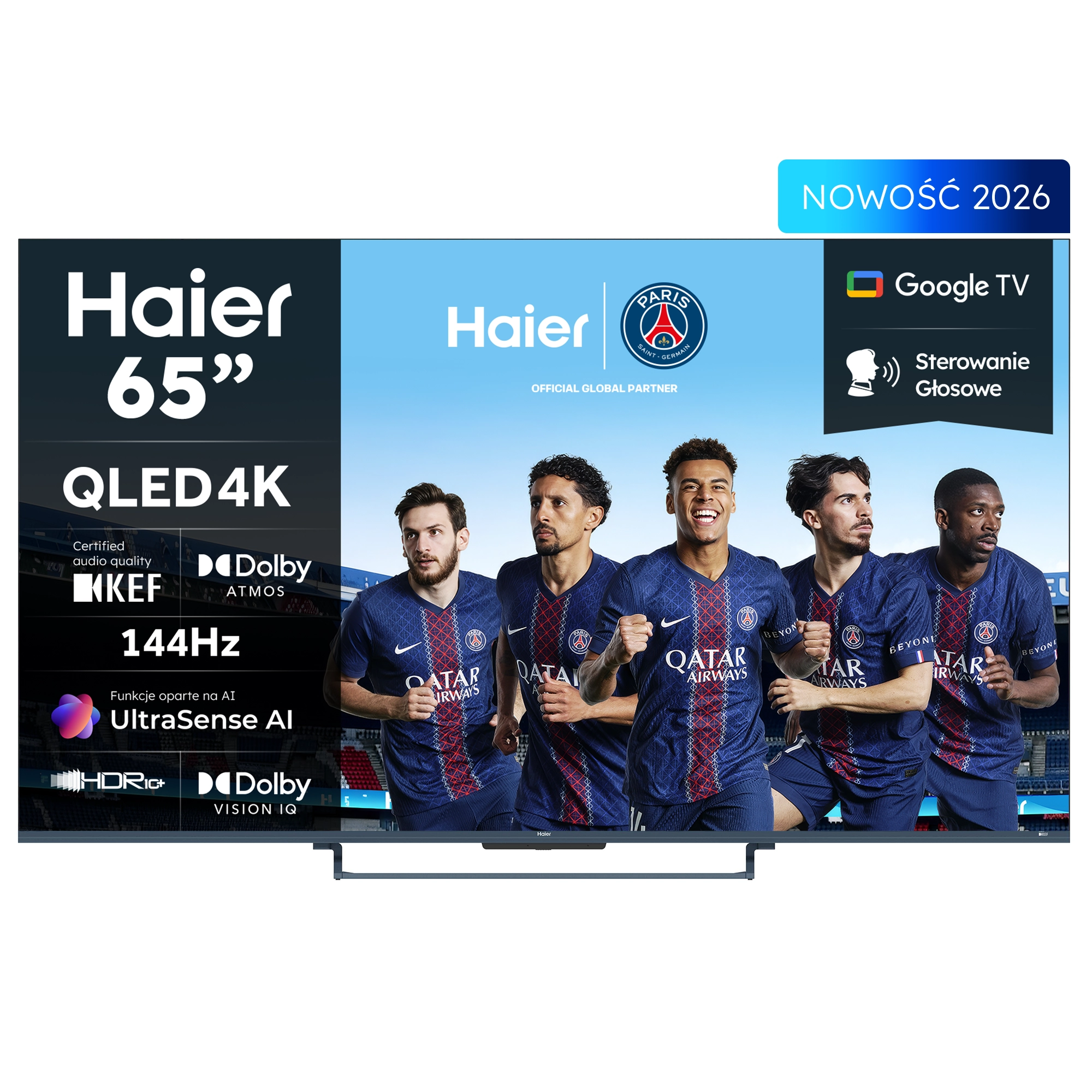 Haier H65S90GUX  65" QLED 4K 144 Hz GoogleTV Funkcje AI Dolby Vision Dolby Atmos HDMI 2.1 DVB-T2