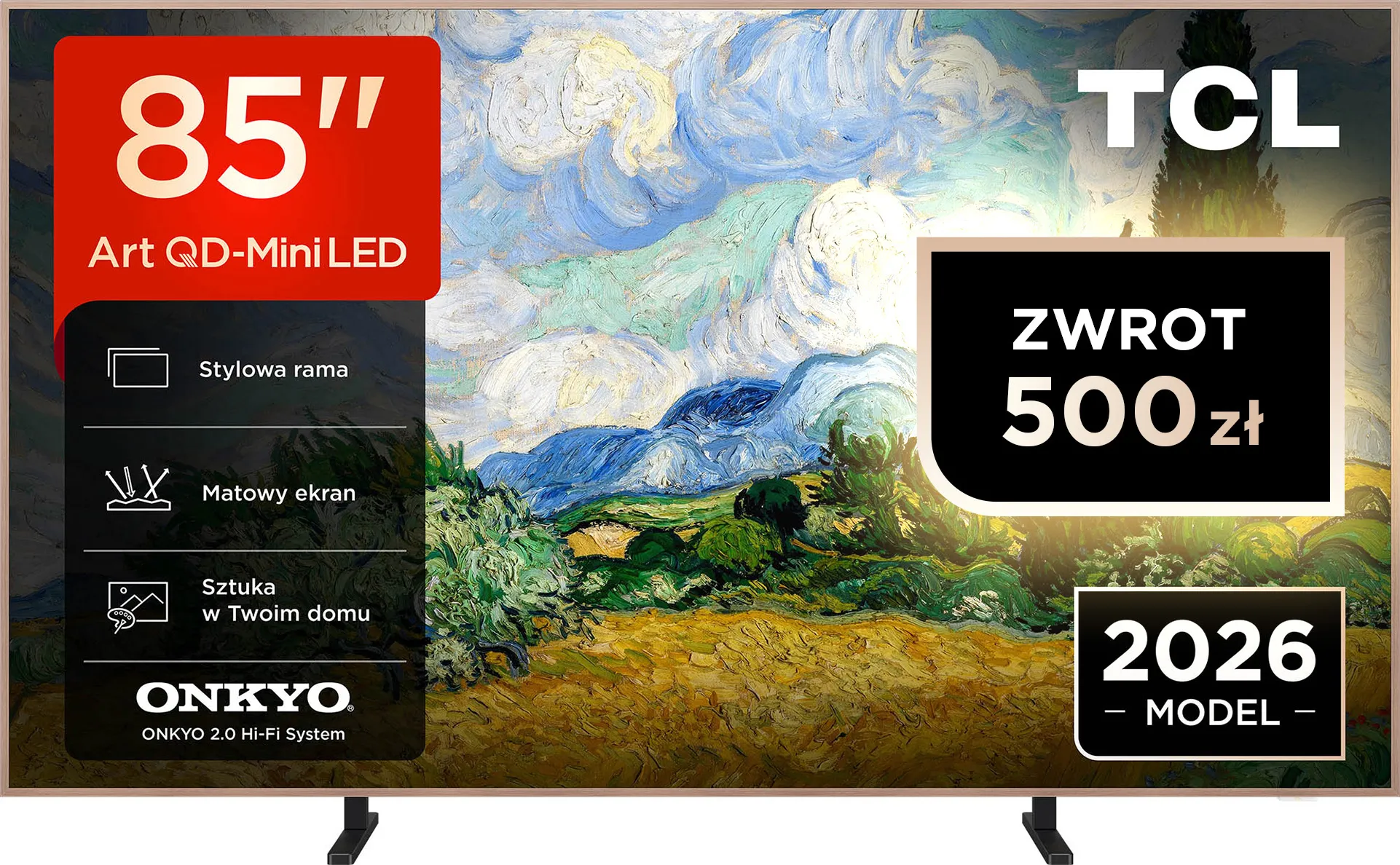 TCL NXTVision 85A400 Pro 85" QD-Mini LED 4K 144Hz Google TV Funkcje AI Dolby Vision Dolby Atmos DTS-X HDMI 2.1 DVB-T2