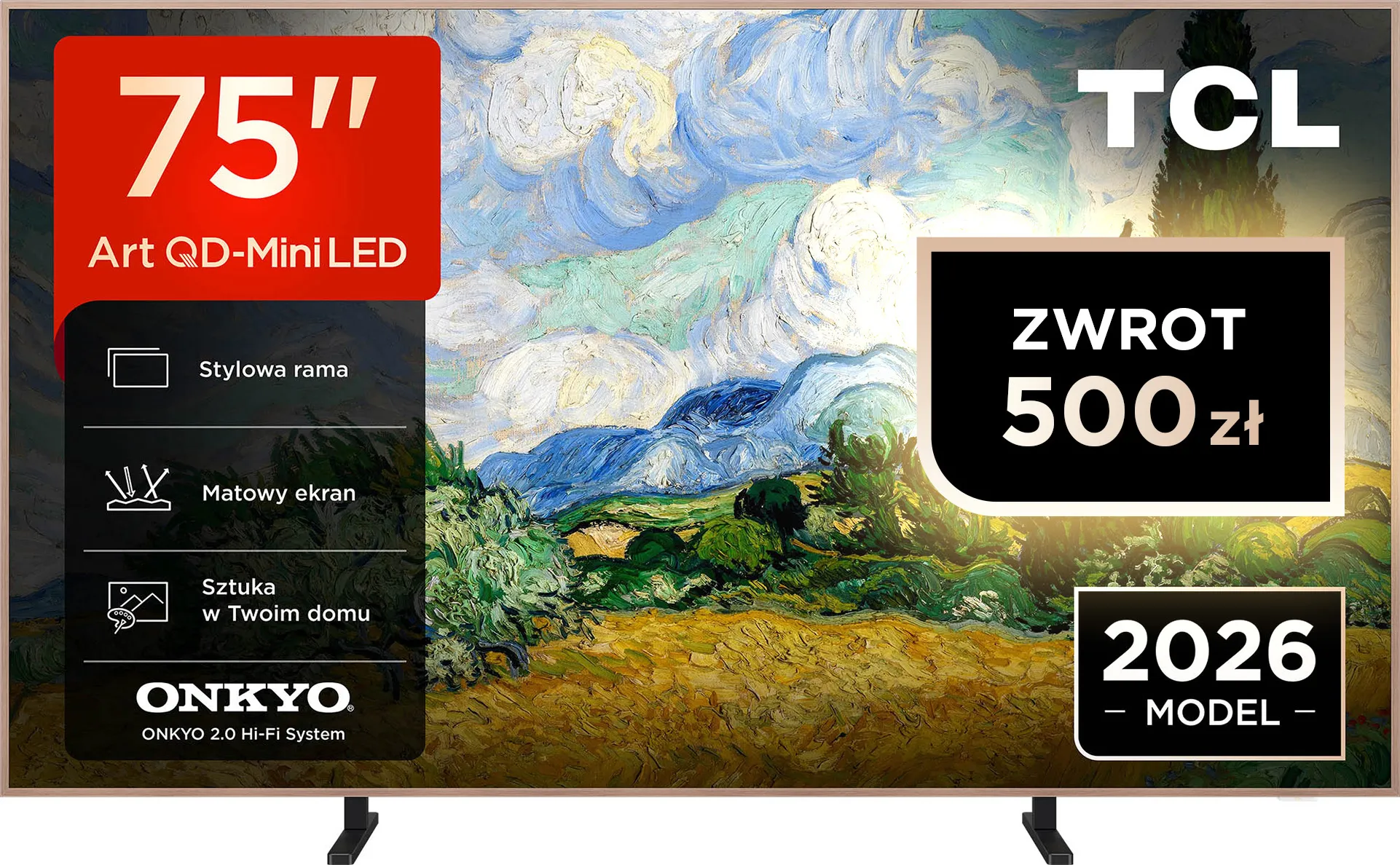 TCL NXTVision 75A400 Pro 75" QD-Mini LED 4K 144Hz Google TV Funkcje AI Dolby Vision Dolby Atmos DTS-X HDMI 2.1 DVB-T2