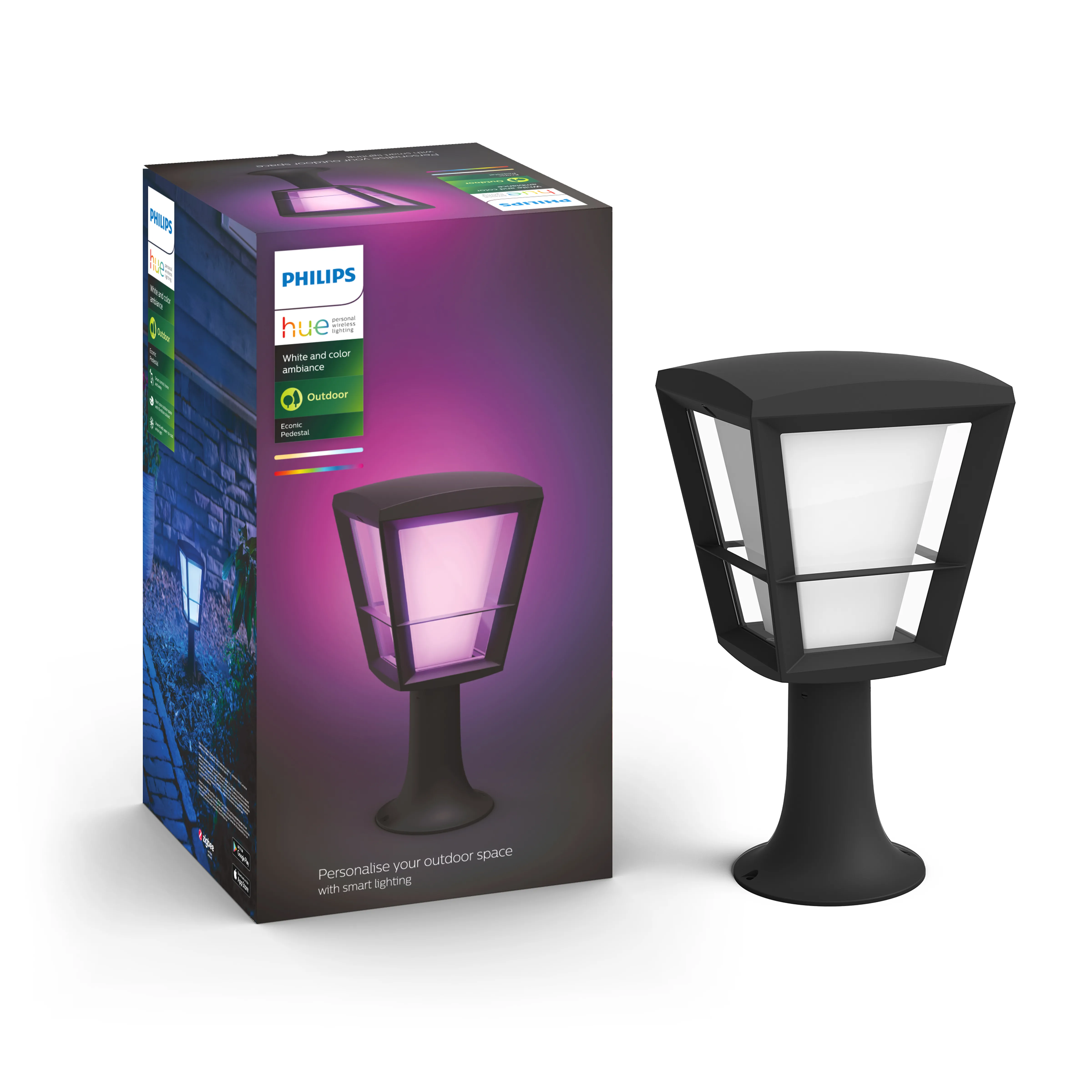 Philips Econic Hue Outdoor Pedestal Light Black 17441/30/P7