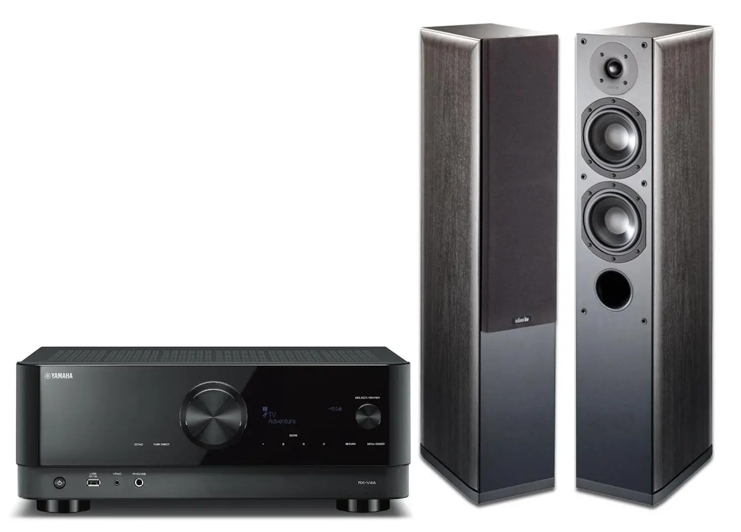 Yamaha MusicCast RX-V4A Czarny, Indiana Line Nota 550 X Czarny dąb