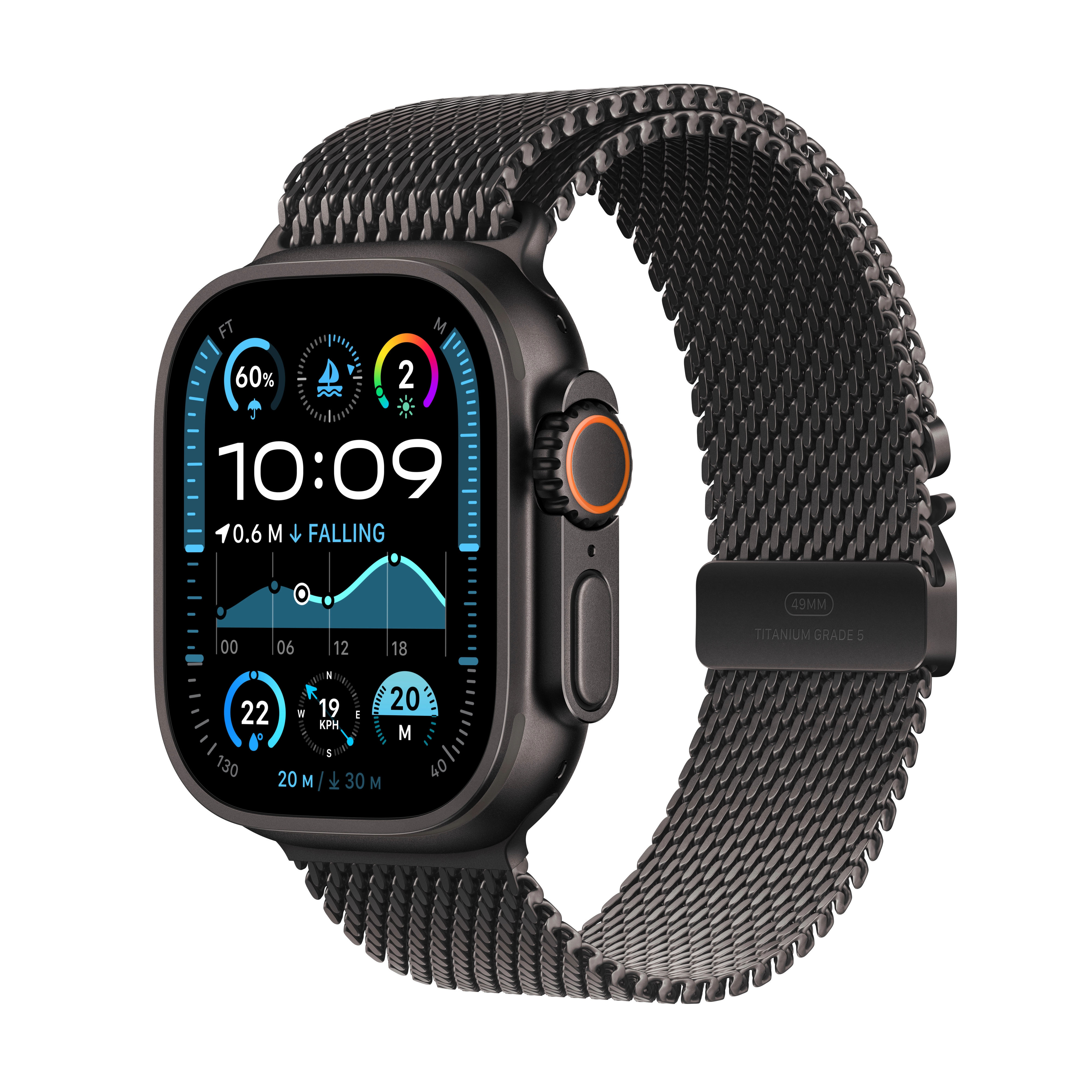 Apple Watch Ultra 2 GPS + Cellular Koperta z tytanu czarna 49mm Bransoleta mediolańska z tytanu Czarna Rozmiar M
