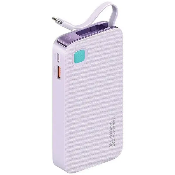 USAMS US-CD224 Ze zwijanym kablem USB-C Retractable 10000mAh PD20W Fast Charge XY Series Fioletowy