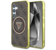 Guess 4G Glitter Triangle Buttons MagSafe do Galaxy S25 Brązowy