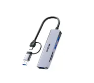 Unitek H1320AGY01 5w1 USB-A/C 5 Gbps z czytnikiem kart SD/microSD Szary