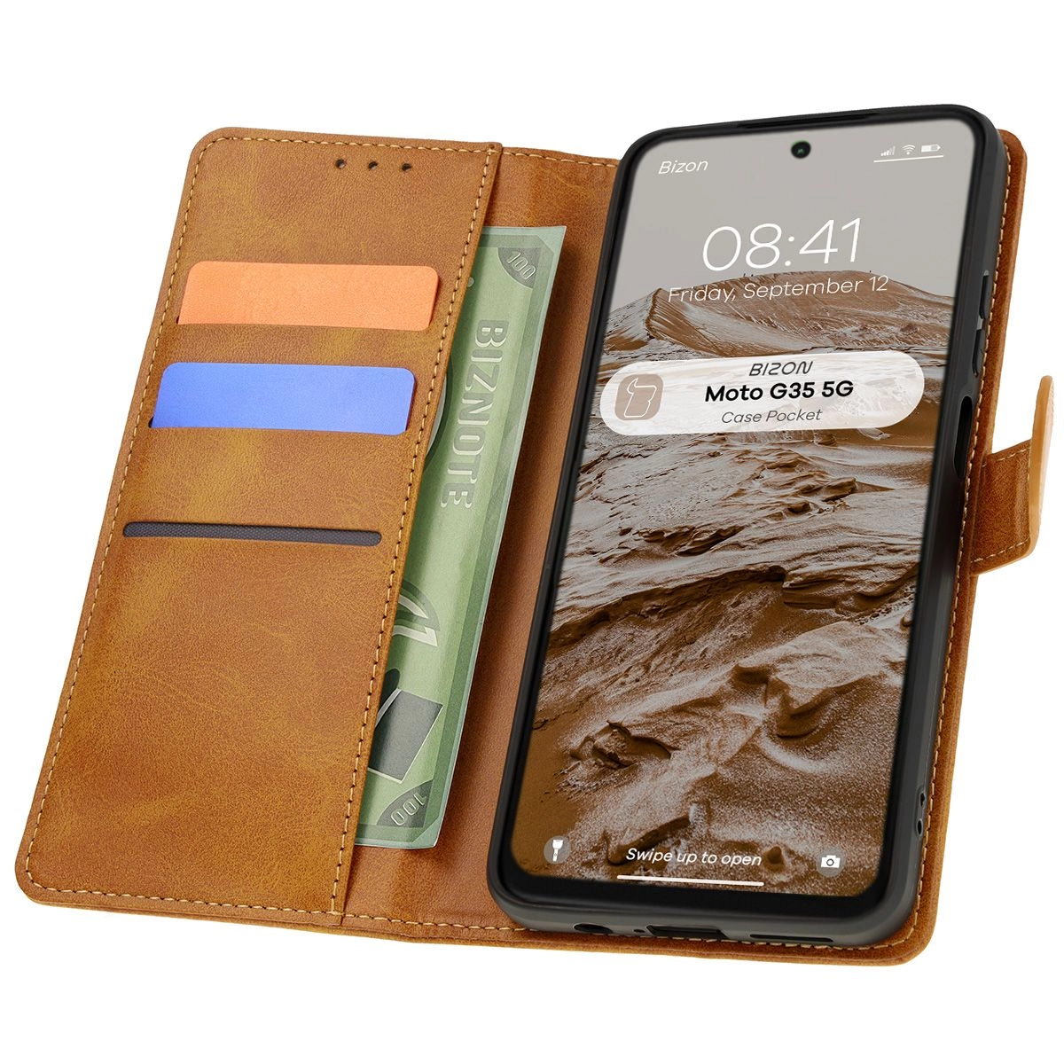 Bizon z klapką Pocket do Motorola Moto G35 5G Brązowy