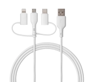 QUALO 3w1 USB-C do USB/microUSB/Lightning 1,5m 3A Biały