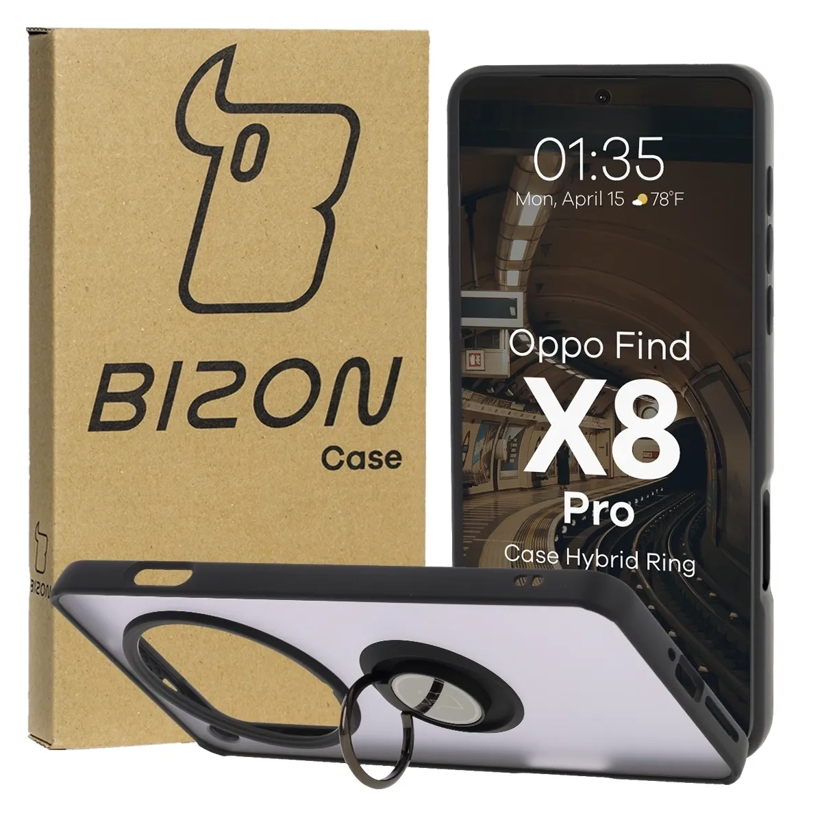 Bizon z uchwytem na palec Hybrid Ring do Oppo Find X8 Pro przydymione z Czarną ramką
